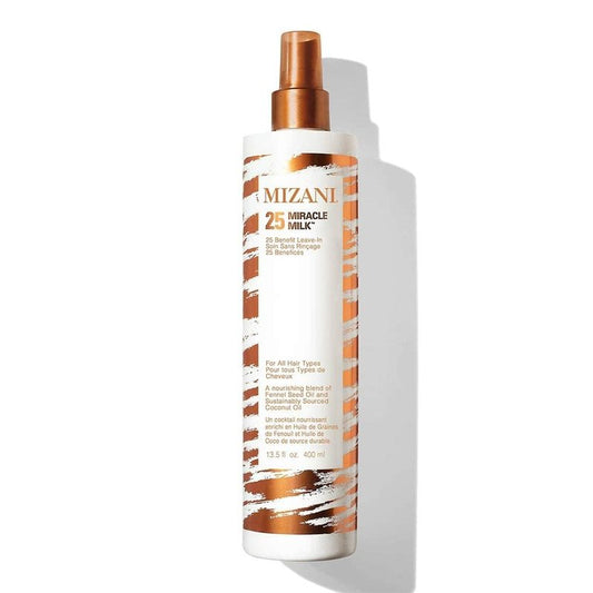 Mizani 25 Benefit Miracle Milk Leave-in Conditioner - Anti-Frizz Detangler Spray For Hair Shine, Heat Protectant, For Frizzy & Curly Hair, With Coconut Oil, 13.5 Fl Oz