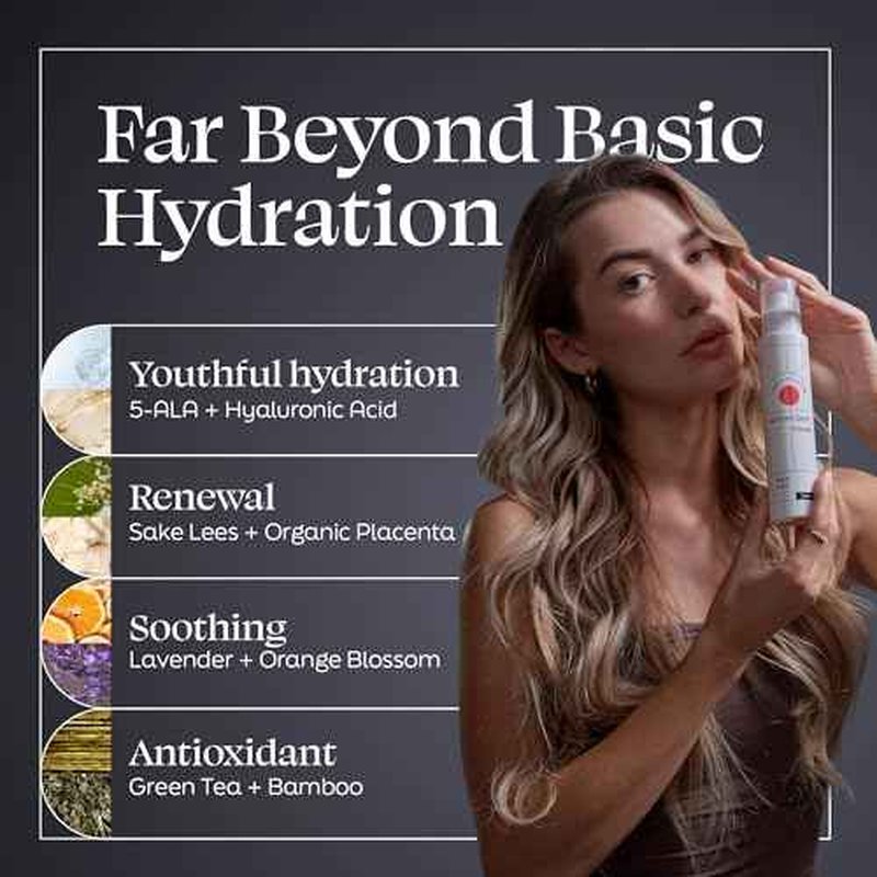 Face Mist Moisturizer - Calming Facial Moisturizing Spray with 5-ALA, Hyaluronic Acid, Green Tea, Lavender - Fast-Absorbing Hydrating Antioxidant Spray for All Skin Types - 3.3 Fl Oz