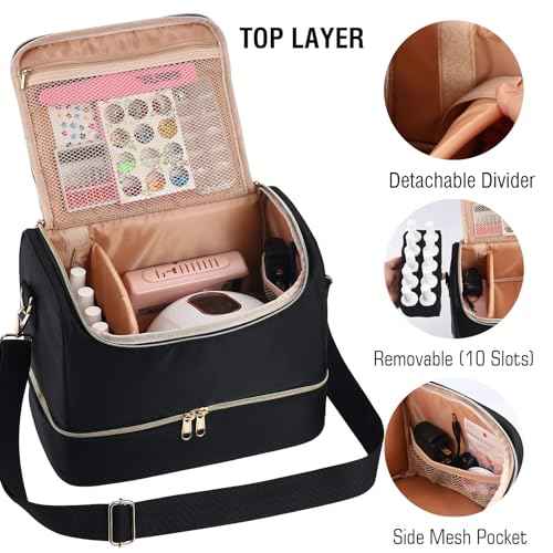 Nail Polish Organizer Case,Nail Storage Organizer Holds Nail Lamp & 50 Bottles Nail Polish,Travel Nail Tech Case,Waterproof Nail Kit Organizer Bag Fits Nail Supplies & Manicure Tools (Black)