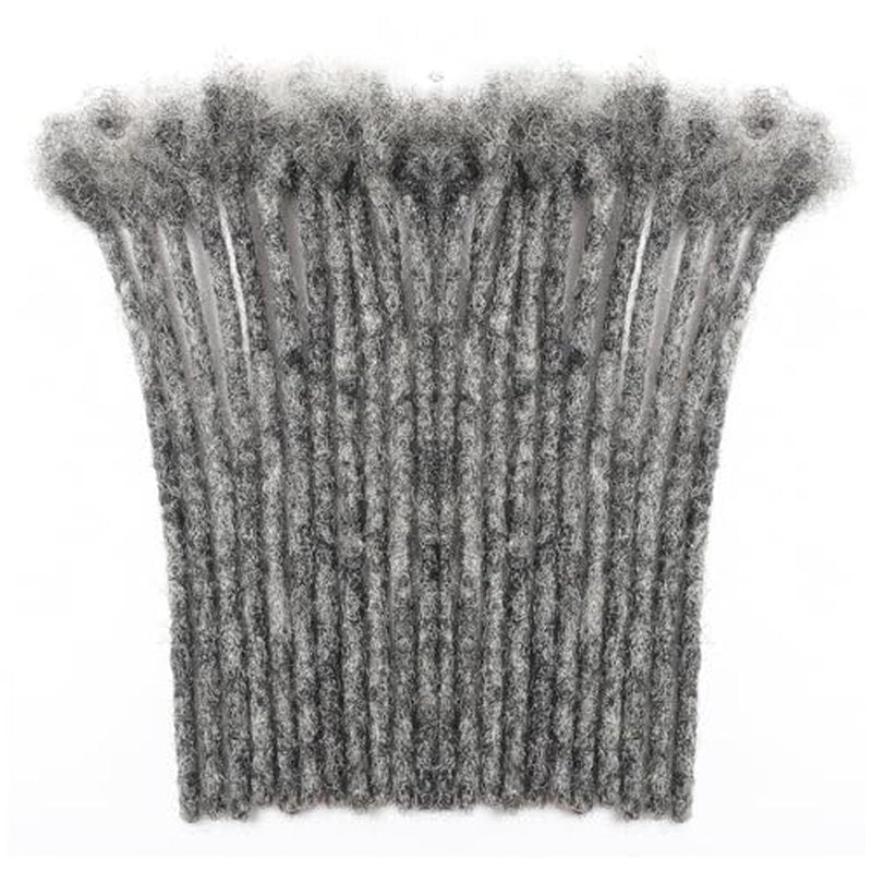 Salt and Pepper Loc Extensions Human Hair 0.6cm 8 Inch 30 Strands Nature Grey and Black Dreadlock Extensions Real Human hair for Women/Men/Kids Full Handmade Permanent Butterfly Gray locs