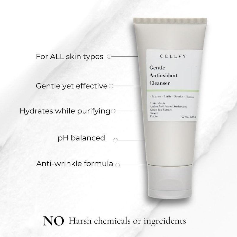 Gentle Antioxidant Cleanser - Daily Hydrating Anti-Aging Face Wash with Green Tea Extract | Nourishing & Balancing