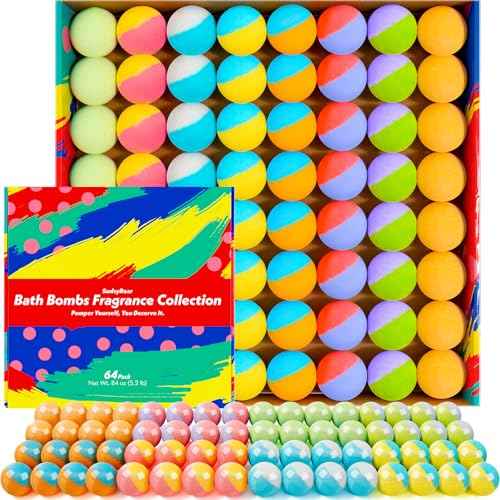 64 Pack Natural Bath Bombs Bulk Set ? 8 Scents, Organic Ingredients, Long-Lasting Bubbles, Relaxing Gifts for Women & Men, Self-Care, Birthday, Christmas & Stocking Stuffers