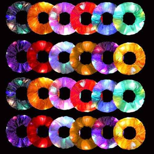 24 Pcs Light Up Scrunchies, LED Scrunchies Hair Bands, Elastic Glow in the Dark Srunchies Rave Accessories for Women Birthday Halloween Christmas New Year