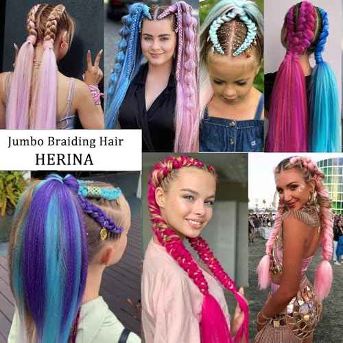 Herina Red Braiding Hair Fake Braids In Hair Extensions 3pcs Red Hair Extensions Heat Resistant Jumbo Braiding Hair For Women(3pc/pack)