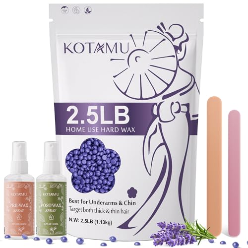 KOTAMU Wax Beads for Hair Removal, Professional Waxing Beads for Underarms, Chin, Bikini, Brazilian, Facial, Arm, Leg, Sensitive Skin, 2.5lb Hard Wax for Thick Thin Hair, Waxing Beans for Women & Men