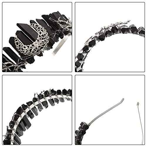 Raw Crystal Quartz Crown Headband - HAIMEIKANG Handmade Tiara Natural Stone Headband for Woman Wedding and Parties (Black2)