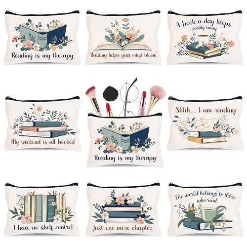 8 Pcs Book Lover Gifts for Women Bookish Gifts in Bulk Mothers Day, Birthday Christmas Gifts for Book Lovers Ideas Cute Bookworms Makeup Bag Makeup Pouch Cosmetic Bag for Librarians Gifts (Green)