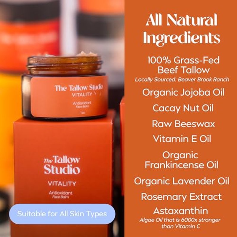 Antioxidant Tallow Face Balm - 100% Grass Fed & Organic | Handmade in Small Batches (2oz)
