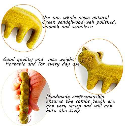 Natural Wood Wide Tooth Hair Comb Head Scalp Massage No Static Green Sandalwood Hair Pick Wooden Comb for Men and Women