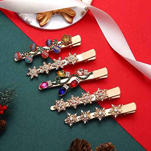 4/5PCS Christmas Hair Clips for Women Rhinestone Snowflake Hairpin Christmas Bulb Light JOY Alligator Hair Clip Set Holiday Holiday Hair Accessories Festive Gift (Style C)
