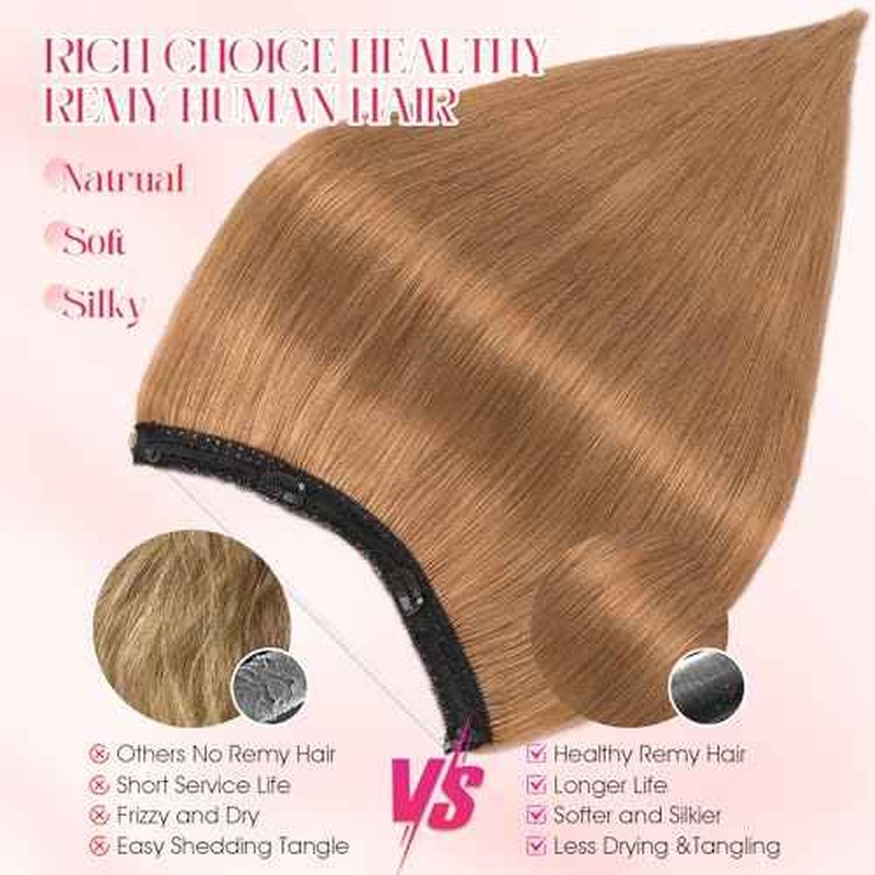 Rich Choices Real Human Halo Hair Extensions for Women Invisible Wire Hair Extensions 100% Human Remy Halo Hair 12 Inch #6 Light Brown