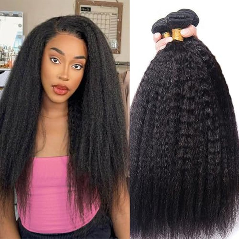 DMS Kinky Straight Bundles Yaki Straight Bundles Human Hair For Black Women 100% Unprocessed Brazilian Remy Hair Natural Black Color (26 inch£¬black)
