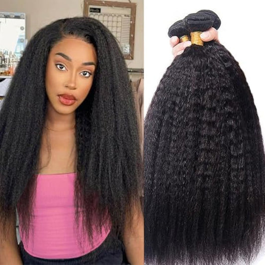 DMS Kinky Straight Bundles Yaki Straight Bundles Human Hair For Black Women 100% Unprocessed Brazilian Remy Hair Natural Black Color (26 inch£¬black)