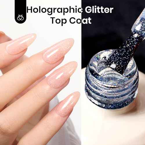 beetles Gel Polish Glitter Top coat Gel Polish 15ml Reflective Silver Mix Glitter Shiny Gel Nail Polish No Wipe Uv Gel Top Coat Nail Decoration Nail Art Sparkle Manicure DIY Home Salon
