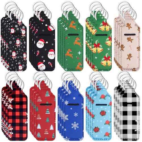 Ctosree 40 Pcs Christmas Theme Lipstick Holder with Portable Clip on Lip Gloss Sleeve Pouch Lipstick Holder Pocket Lip Balm Holder for Xmas Employee Gifts Coworker Nurse Teachers(Classic Pattern)