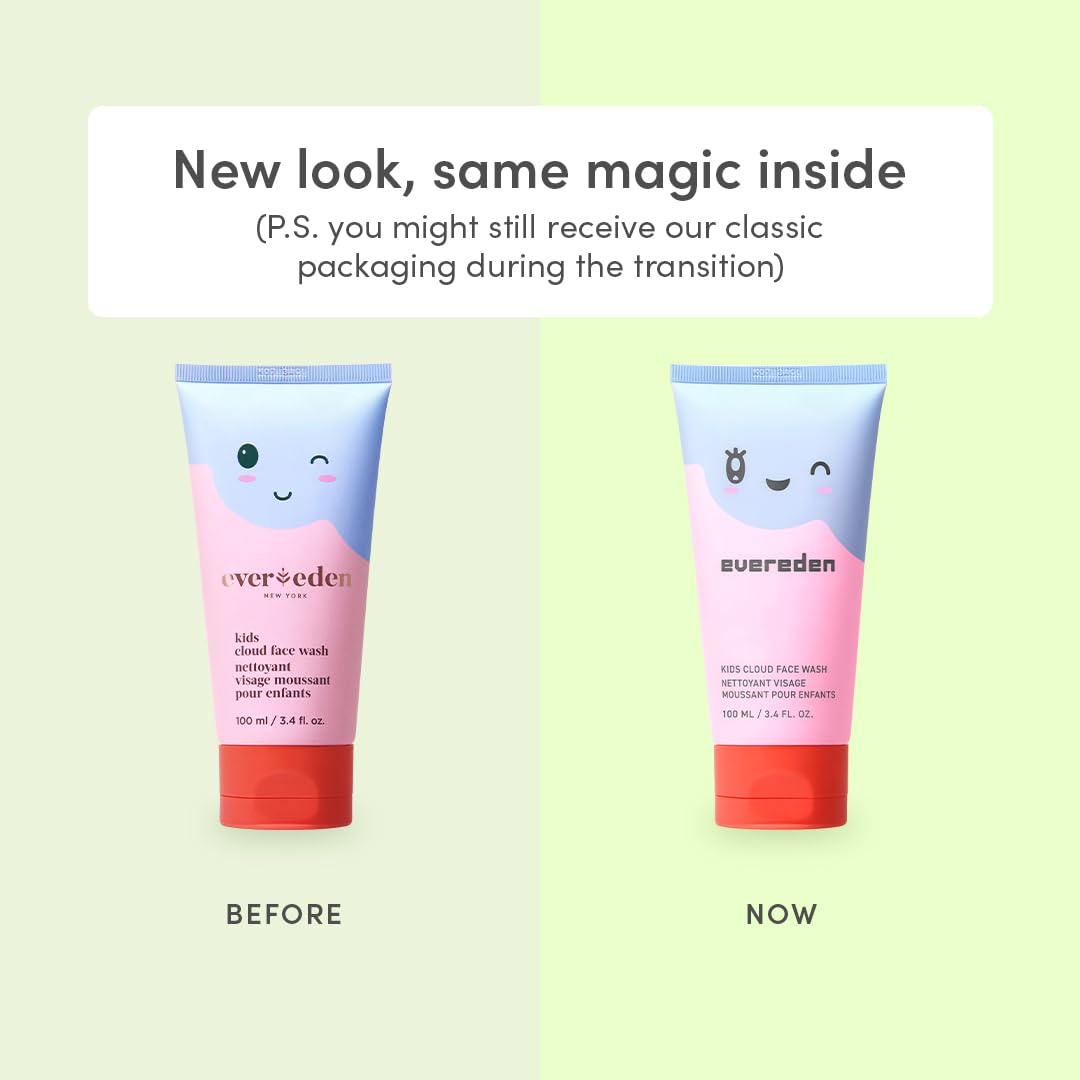 Evereden Kids Cloud Face Wash: Tropical Sorbet, 3.4 fl oz & Kids Face Cream: Cool Peach, 1.7 oz. | Creamy & Fun Skin Care for Toddlers | Easy-to-Use Face Wash & Cream | Non-toxic and Safe Skin Care