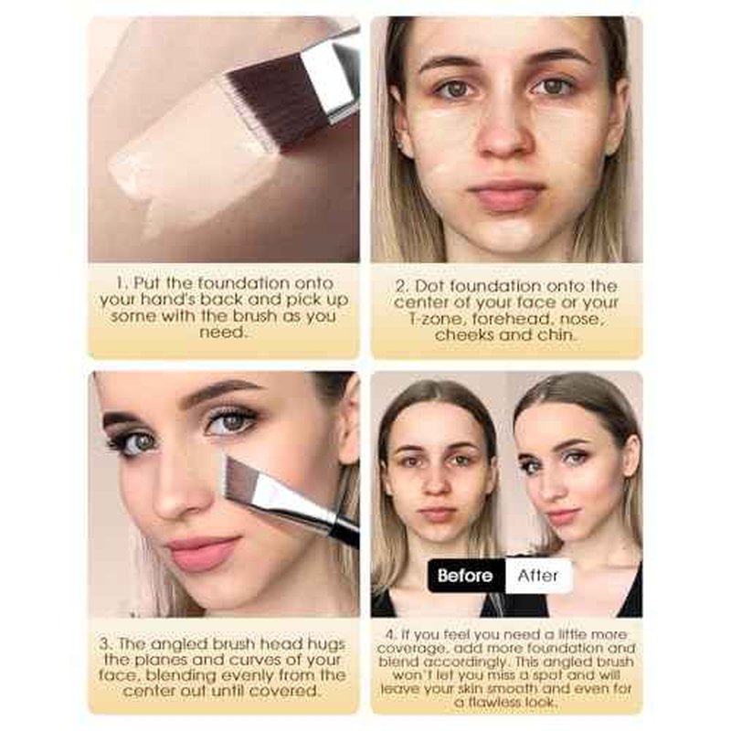 EIGSHOW Angled Flat Foundation Brush, Vegan Synthetic Bristles, Streak Free Application, Face Makeup Brush For Blending Liquid, Cream, Face Mask (E870)