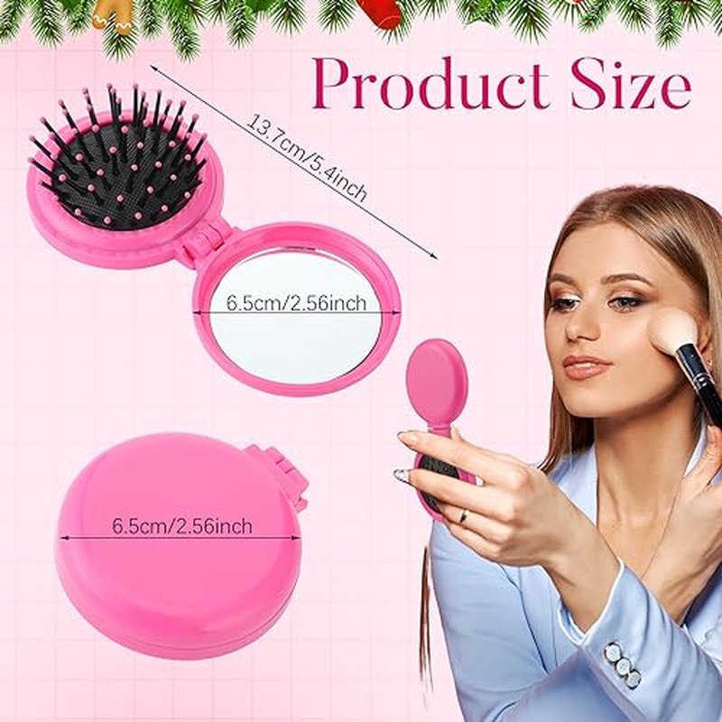 Barydat 50 Pcs Travel Folding Hair Brush with Mirror Bulk Portable Small Hair Brush Mini Compact Colorful Pocket Hair Combs for Friends and Family Mother's Day Gift