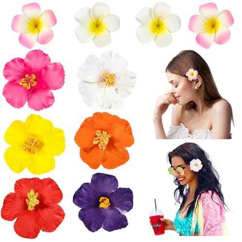 10 Pcs Hawaiian Flower Hair Clips for Women, 3.75¡± and 2.75¡± Plumeria Hair Clips Artificial Flower Hair Accessories for Vacation Beach Seaside