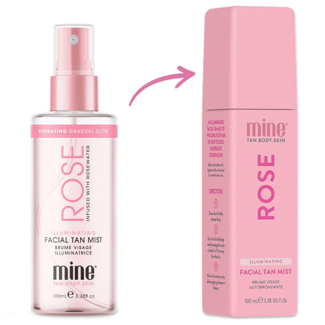 Minetan Rose Face Tan Mist - Clear Facial Self Tanning Spray with Soothing Rose Water & Vitamin C | 3.38 Fl Oz