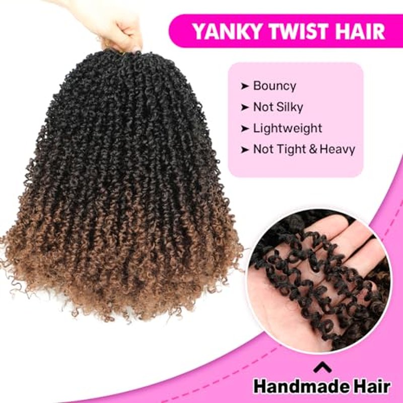 Youngther Yanky twist crochet hair 12 Inch 6Pack Pre-Twisted Fluffy Yankee Twist with curly crochet hair for black women 45g/Pack crochet hair pre looped Synthetic hair extension (1b/4/30)