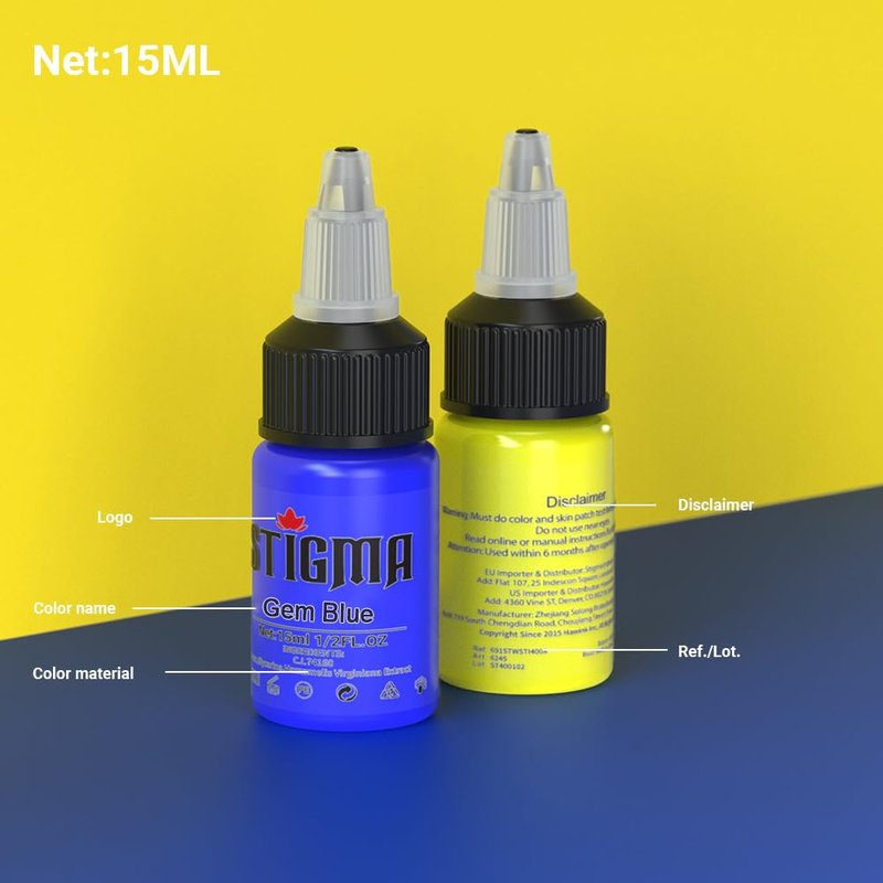 STIGMA Professional Tattoo Ink Color Set 14 Colors with 15 ml 1/2oz per Bottle Tattoo Ink Set for Tattoo Artist and Beginners Tattoo Supplies TI4003-15-14