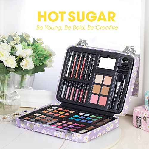 Hot Sugar Makeup Kit for Teenager Girls 10-12, All in One Beginner Makeup Kit for Women Full Kit, Teen makeup kit Cosmetic Gift Set on Birthday Christmas(Purple Daisy)