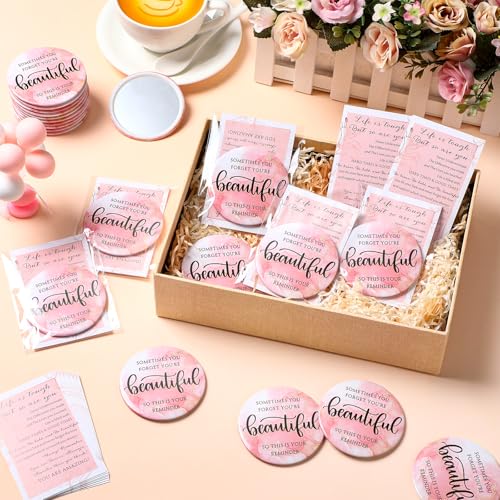 25 Pcs Inspirational Compact Mirror Bulk for Women Sometimes You Forget You're Beautiful Pocket Gifts Pink Portable Round Purse Mirrors Appreciation Gift for Women Nurse Mom Christmas