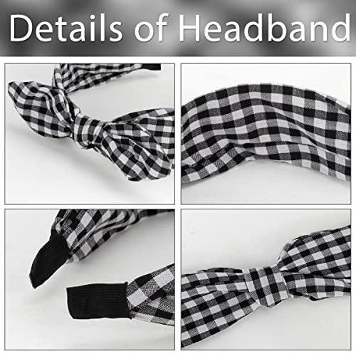 TOBATOBA 6Pcs Plaid Headbands With Bow, Cute Knotted Wide Headband, Christmas Hair Accessories for Women Girls, Bunny Ears Red Headwraps