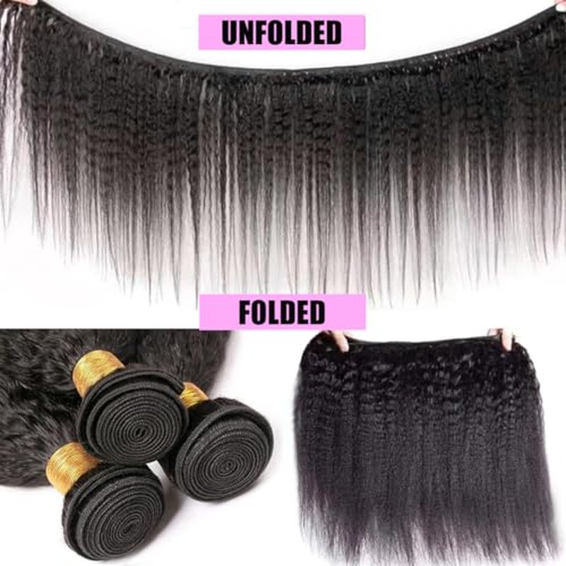 DMS Kinky Straight Bundles Yaki Straight Bundles Human Hair For Black Women 100% Unprocessed Brazilian Remy Hair Natural Black Color (26 inch£¬black)