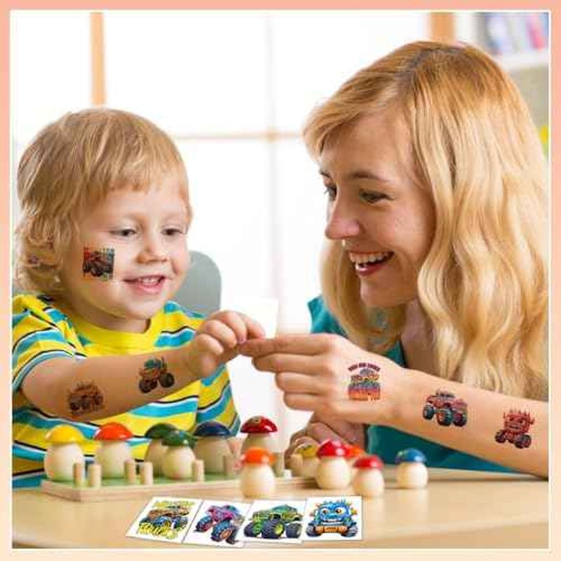 102 PCS Individually Wrapped Monster Trucks Temporary Tattoo for kids - Monster Truck Temporary for Girls Boy Body Arm Shoulder Cute Tattoos Stickers, Birthday Party Supplies Gifts for Kids