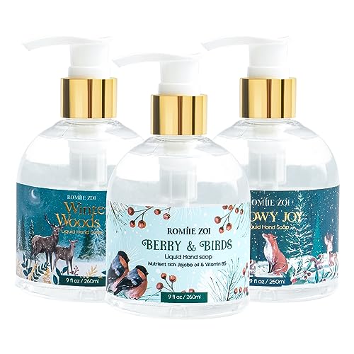 ROMIIE ZOI Christmas Liquid Hand Soap with Gift Box - 260ml/ 9 fl. Oz - Variety Pack of 3£¨Winter Woods£¬Snowy Joy, Berry and Birds£©