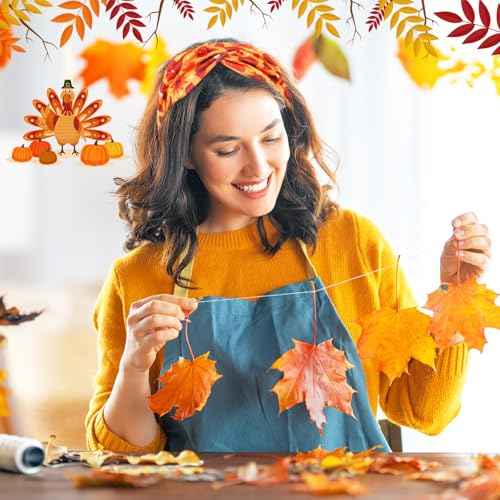 Waydress 12 Pcs Fall Headband Thanksgiving Head Bands for Women, Turkey Leaves Pumpkin Hair Accessories, Stretchy Non Slip Autumn Holiday Festive Gift Costume Decoration