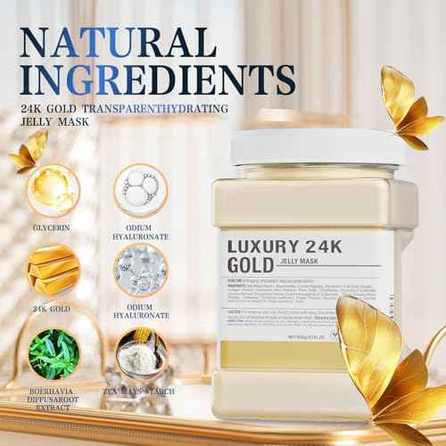 Jelly Mask Powder for Facials,24K Gold Anti-Aging & Firming Jelly Face Mask Hydrating Brighten Professional Peel Off Hydro Face Mask Powder DIY Spa Salon 23 Fl Oz Jar