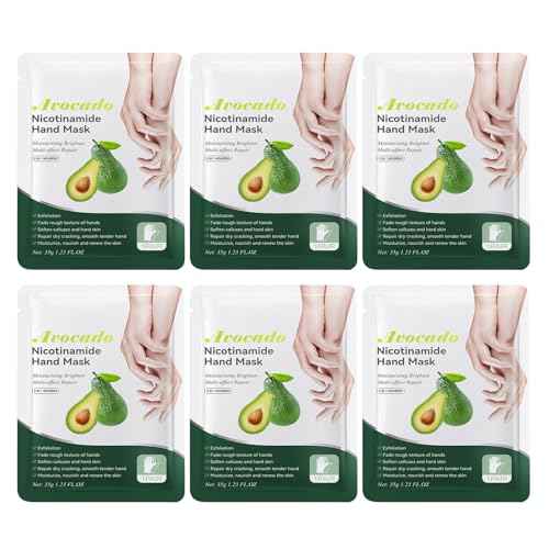 Hand Masks for Dry Cracked Hands - 6 Pairs Avocado Intensive Lotion Moisturizing Gloves - Hydrating Exfoliating Glove Repair Rough Skin - Deep Moisture Spa Hand Masks to Remove Dead Skin Nourishing