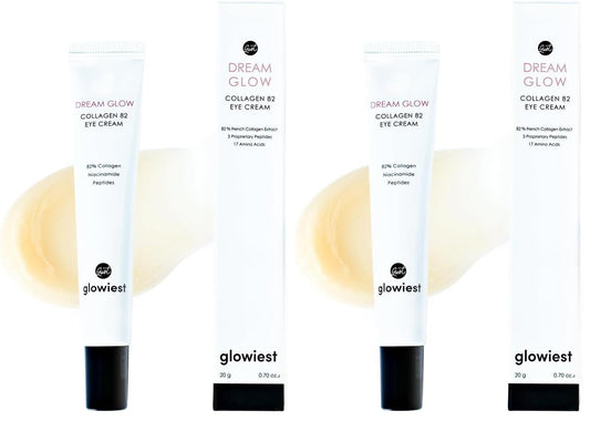 glowiest Dream Glow Collagen 82 Eye Cream- French Collagen eye cream Dark Circle under eye treatment korean eye cream, Glowing Day and Night Care Not Tested on Animals -0.7oz./20g (Pack of 2)