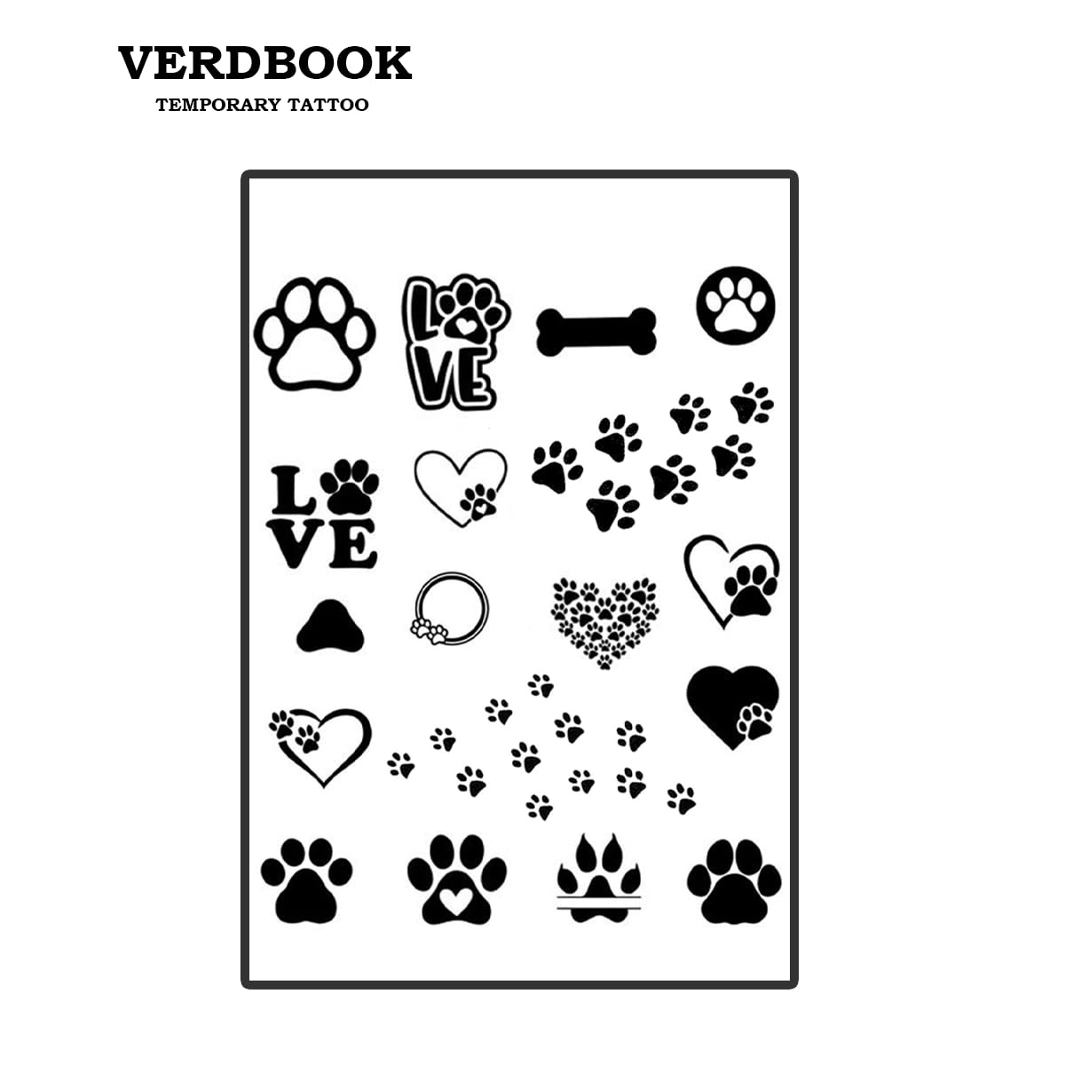VERDBOOK Waterproof Temporary Tattoos: 2-Sheet Tattoo Kit with Realistic Body Stickers, Semi-Permanent Tattoos for Adults Lasting 7-15 Days – Safe for Men & Women, Paw Motif Set