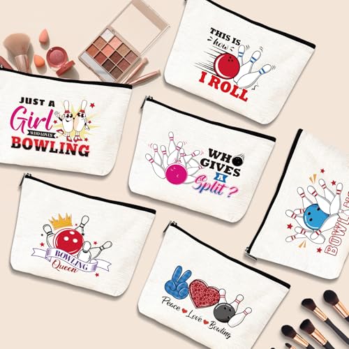 Bowling Gifts for Women - 6Pcs Bowling Accessories Makeup Cosmetic Bag Purse Pouch with Zipper, Ball Sports Gifts for Girls Sisters Besties Friends