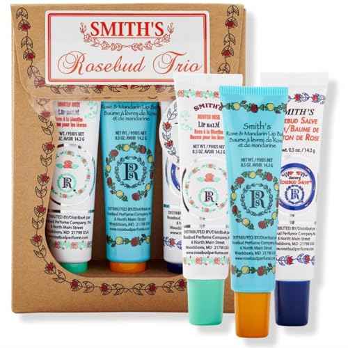 Smith's Rose bud Lip Balm Bulk- 3x0.5oz Premium All Purpose Lip Gloss Tubes & 3x0.8oz Lip Treatment Salve- Rosebud Trio Lip Balm Tubes for Plump Lips & Cracked Skin Care - Christmas Gift Set, EBook