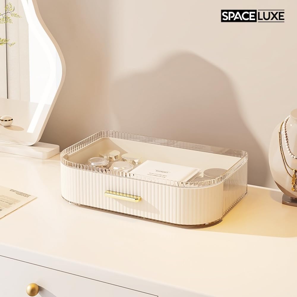 SpaceLuxe Makeup Organizer with Drawers, 360° Rotating Brush Holder