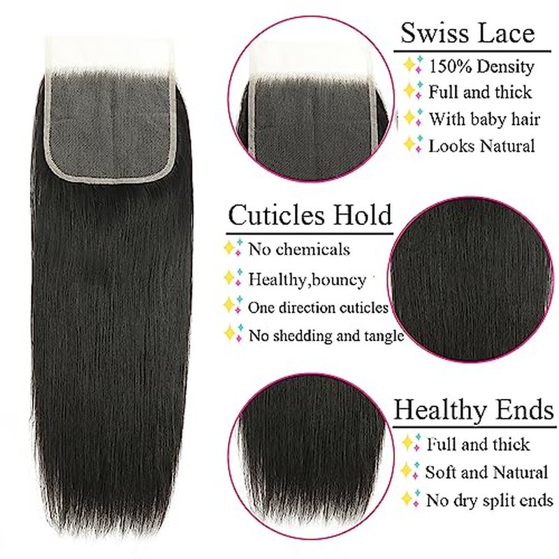 5x5 Closure Straight Transparent HD Lace Closure 12A Brazilian Virgin Human Hair Closure Free Part Pre Plucked with Baby Hair Natural Color 20 Inch