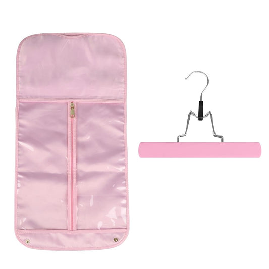 GlamorDove Silk Hair Extension Storage Bag Portable Satin Wig Bags Storage Bags with Hanger for Hairpieces Wooden Hanger Carrier Satin Bags for Wigs Hair Display