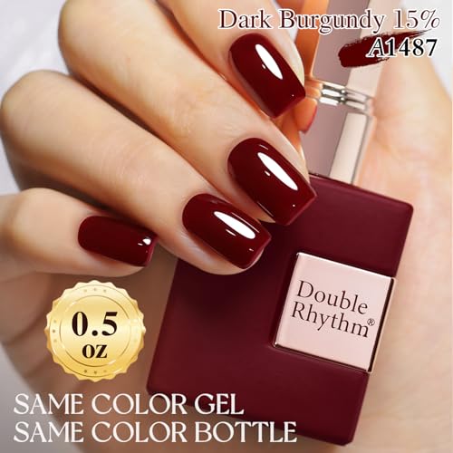 Double Rhythm Translucent Gel Polish Sheer Neutral Natural Light Milky Same Color Same Bottle 15ML Jelly UV Polish Nail Art DIY at Home (Dark Burgundy-A1487)