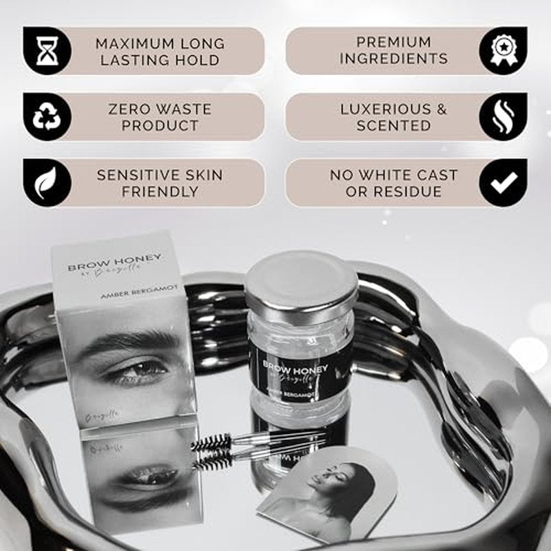 Brow Honey by Baezilla Eyebrow Gel Gift Set - Long Lasting Clear Gel With Brush & Waterproof Wax Lamination, Pack of 3