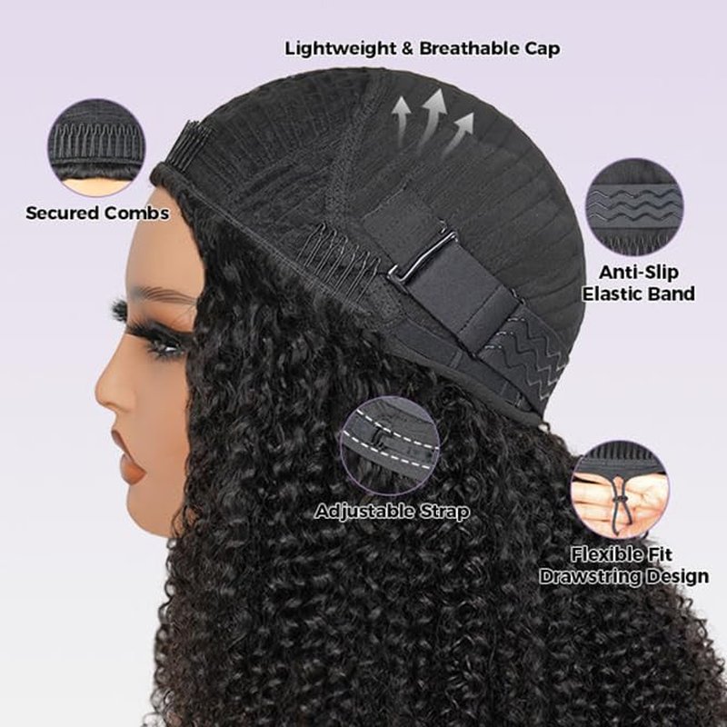 Afro Curly Half Wig - Synthetic Hair 20-Inch Glueless Flip Over | Beginner-Friendly Drawstring Headband Wig in Natural Black
