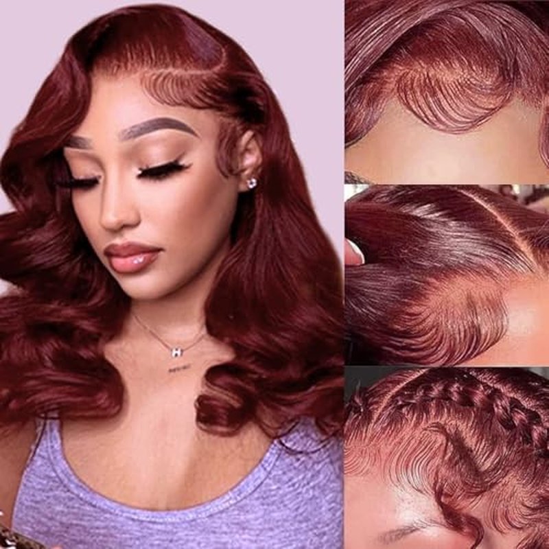 Reddish Brown Bob Wig Human Hair Body Wave 13x4 HD Lace Front Wigs Human Hair 33# Body Wave Lace Frontal Wig Pre Plucked 180% Density Wine Red Bob Wigs for Women 10Inch