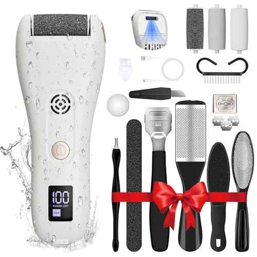 Electric Callus Remover for Feet with Vacuum,16-in-1 Professional Pedicure Tools Foot Care Kit, Foot Scrubber Electric Feet File Pedi for Hard Cracked Dry Dead Skin, Battery Display 8019 White
