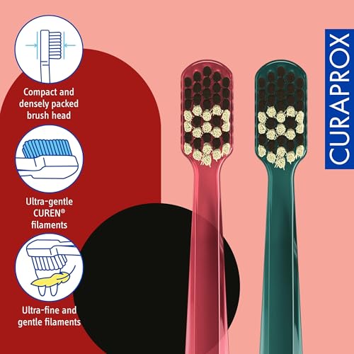 Curaprox Manual Toothbrush ? Christmas Edition 2023 | Ultra-Soft for Sensitive Teeth and Gums | 2-Pack, Festive Red and Green