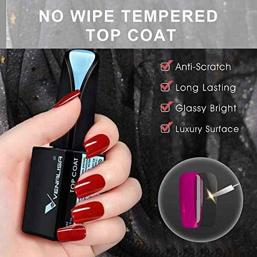 VENALISA 15ML No Wipe Tempered Top Coat - Scratch Resistant High Gloss Soak Off Gel Nail Polish Finish Long Lasting Set Gel Nail Kit
