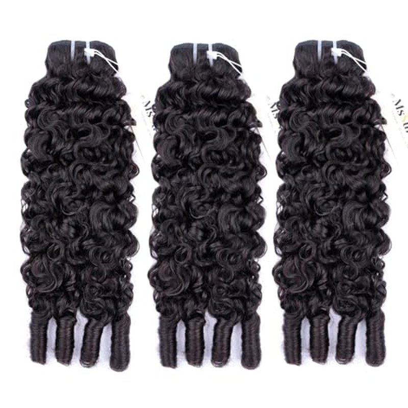 MsSunlight Burmese Curly Bundles Human Hair 18 Inch 100% Unprocessed Quick Weave 15A Water Wave with Spiral Curly End Real Human Hair Extensions Natural Black